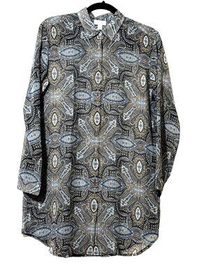 J.Jill XS Button-Up Printed Tunic Shirt Blue Paisley Design